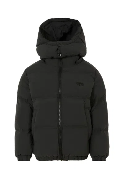 Diesel Black Down Jacket For Kids With Logo