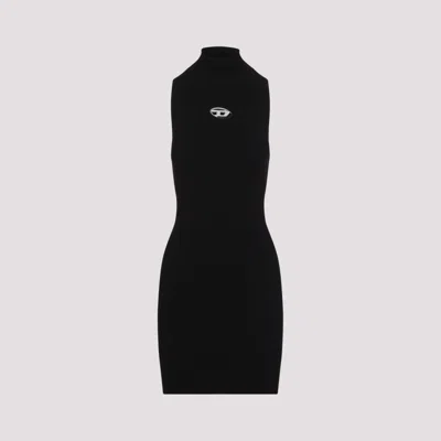 Diesel High Neck Fitted Mini Dress With Ribbed Texture In Black