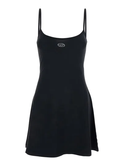 Diesel Women Black Dress With Thin Straps And D-logo Plaque On The Front In Cotton Woman In Multi