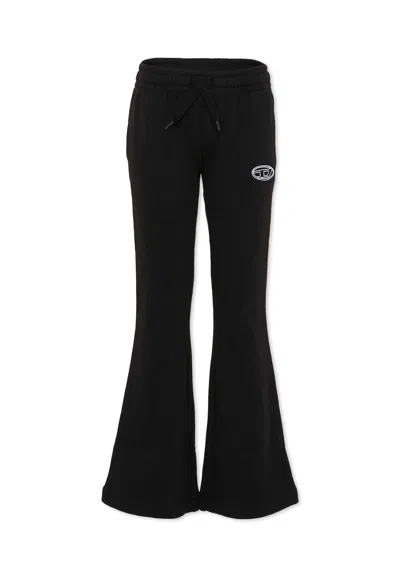 Diesel Kids' Black Flared Sweatpants For Girl With White Logo