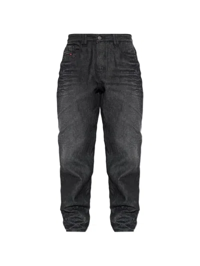 Diesel Black Gathered Cuffs Textured Silk-nylon Blend Jeans In Grey