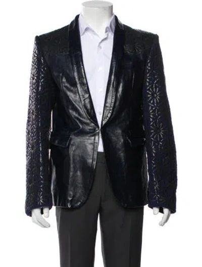 Pre-owned Diesel Black Gold Leather Moto Jacket In Blue