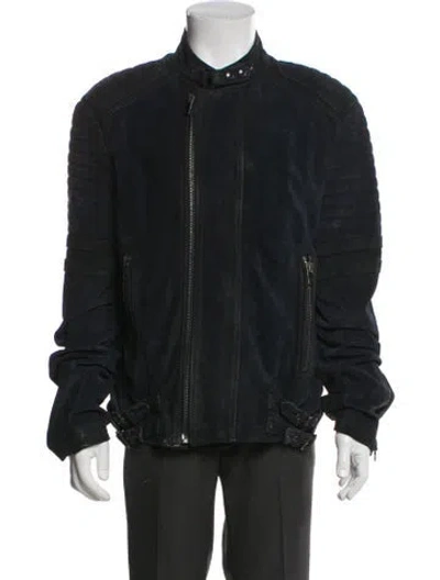 Pre-owned Diesel Black Gold Leather Moto Jacket In Blue