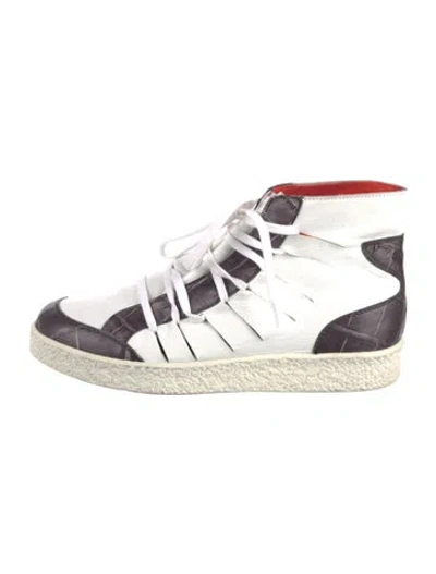 Pre-owned Diesel Black Gold Leather Printed Wedge Sneakers In White