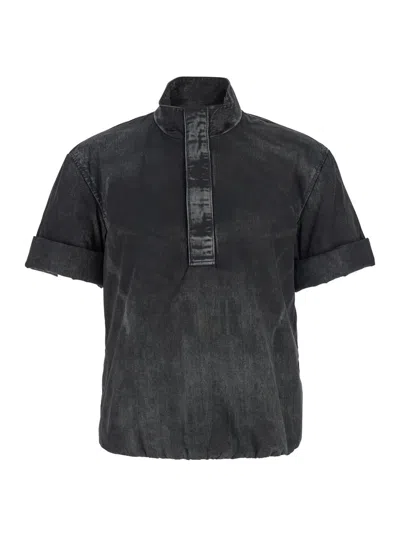 DIESEL BLACK JACKET WITH SHORT-SLEEVE AND DISTRESSED EFFECT IN FABRIC MAN