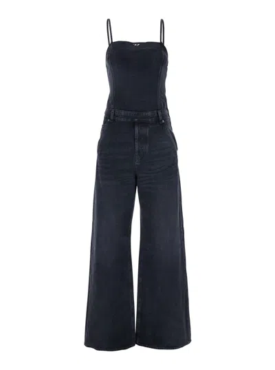 Diesel Black Jeans With Overalls And D Logo Plaque On The Front In Cotton And Modal Blend Woman In Blue