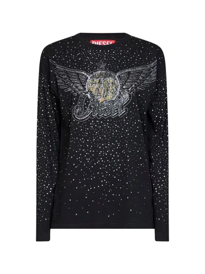 Diesel Black Jersey Rhinestone-embellished Printed T-edro-crt-ls-c T-shirt