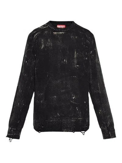 Diesel Black Knitted Ripped Detail Sweater