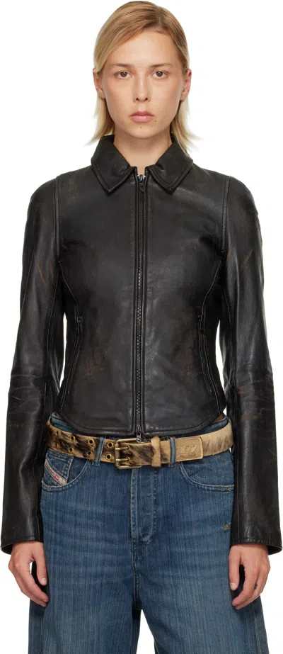 Diesel Black L-egrad Leather Jacket In Blue
