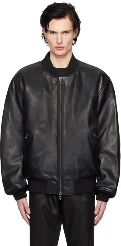 Diesel Black L-khan Leather Bomber Jacket