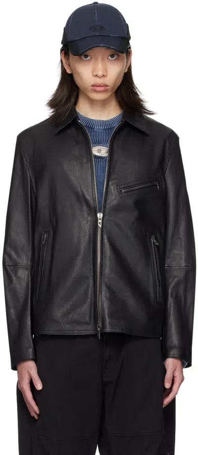 Diesel Black L-korn-a Leather Jacket In 9xx