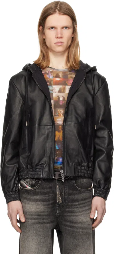 Diesel Leather & Denim Jacket In Black