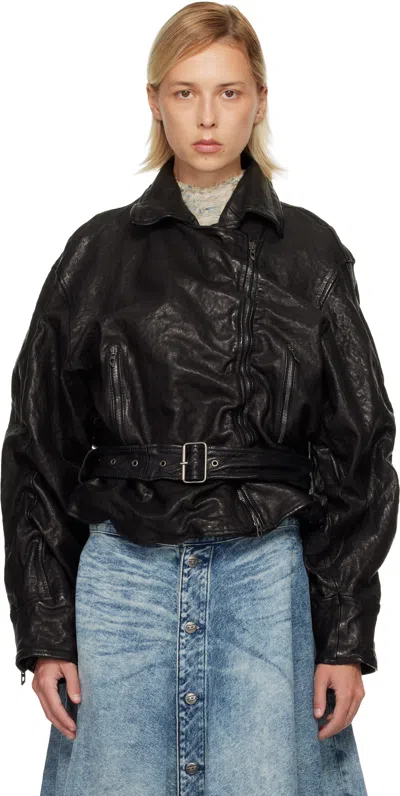 Diesel Black L-oys Leather Bomber Jacket