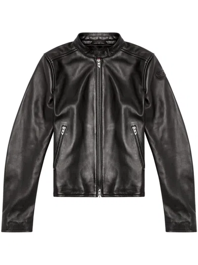 Diesel Black Lambskin Mock Neck Jacket