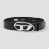 Diesel Leather Belt With Adjustable Length And Silver Buckle In Black