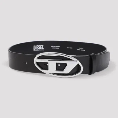 Diesel Black Leather Belt With Polished Oval Buckle