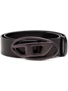 Diesel Black Leather Belt With Logo Buckle  In Brown