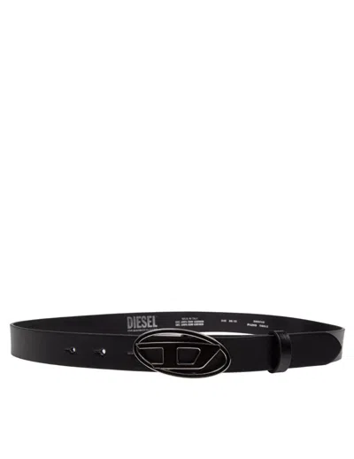 Diesel Black Leather Belt With Oval D Buckle