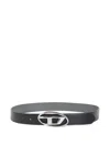Diesel Reversible Logo Belt Adjustable Fit Metal Buckle In Black
