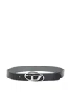 Diesel Black Leather Belt With Oval Logo Buckle  In Black