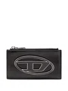 Diesel Black Leather Card Holder With Logo Plaque  In Black