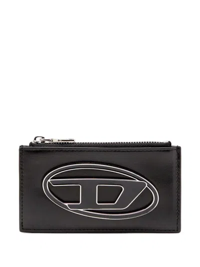 Diesel Black Leather Card Holder With Logo Plaque