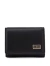 Diesel Black Leather Compact Wallet With Logo In Black
