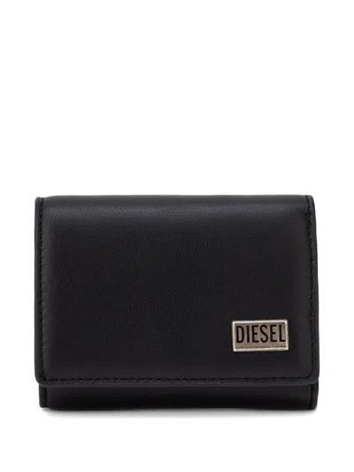 Diesel Black Leather Compact Wallet With Logo