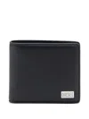 Diesel Black Leather Compact Wallet With Logo In Black