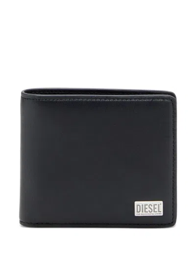 Diesel Black Leather Compact Wallet With Logo