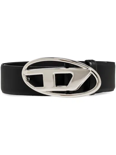 Diesel Black Leather Logo Buckle Belt In Pattern