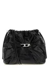 Diesel Scrunch-d-bucket Bag In Shiny Wrinkled Leather In Black