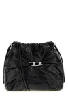 Diesel Scrunch-d-bucket Bag In Shiny Wrinkled Leather In Black