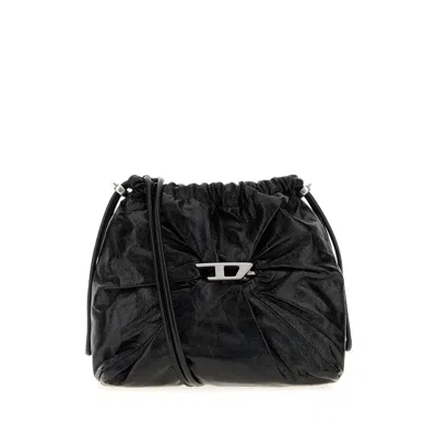 Diesel Black Leather Scrunch-d Bucket Bag