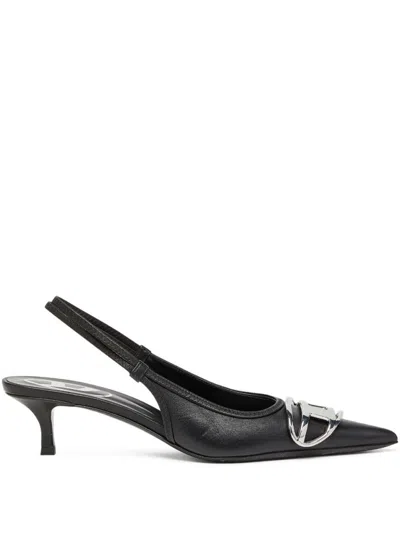 Diesel Black Leather Slingback Pumps