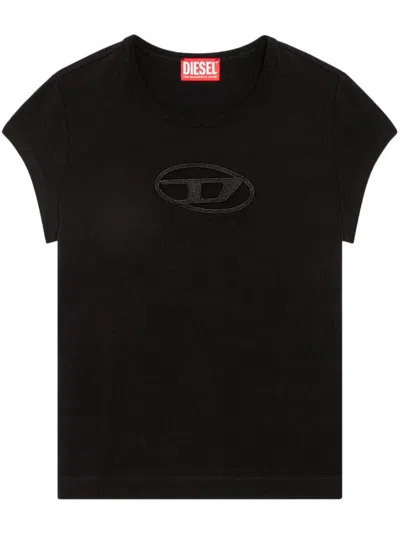 DIESEL WOMEN BLACK LOGO COTTON T-SHIRT, XXS LUXURY T-SHIRTS FOR WOMEN DARVEYS