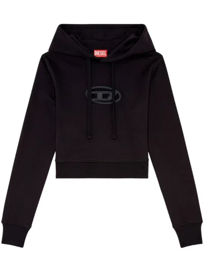 DIESEL WOMEN BLACK LOGO CROPPED HOODIE, XS LUXURY SWEATSHIRTS & HOODIES FOR WOMEN DARVEYS
