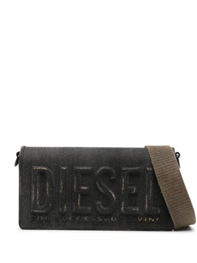 DIESEL BLACK LOGO-EMBOSSED DENIM CROSS BODY BAG