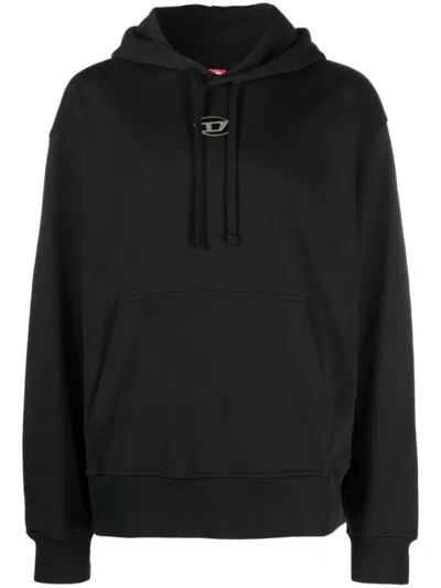 DIESEL BLACK LOGO-PLAQUE HOODIE