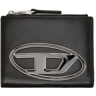 Diesel Black Logo Plaque Small Leather Wallet In T8013