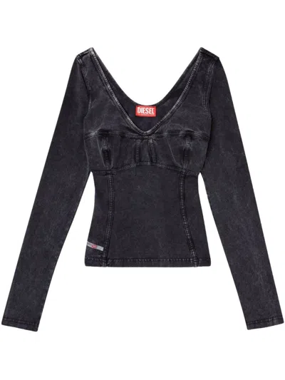 DIESEL BLACK LONG-SLEEVED DENIM EFFECT TOP
