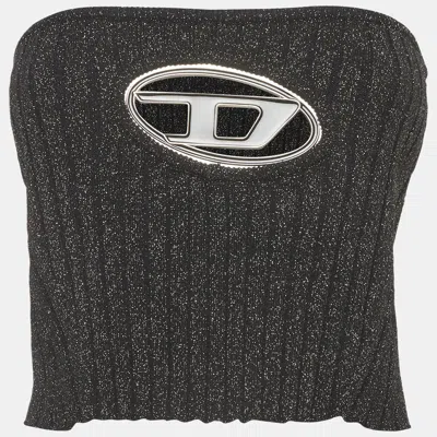Pre-owned Diesel Black Lurex Knit Logo Detail Tube Top M