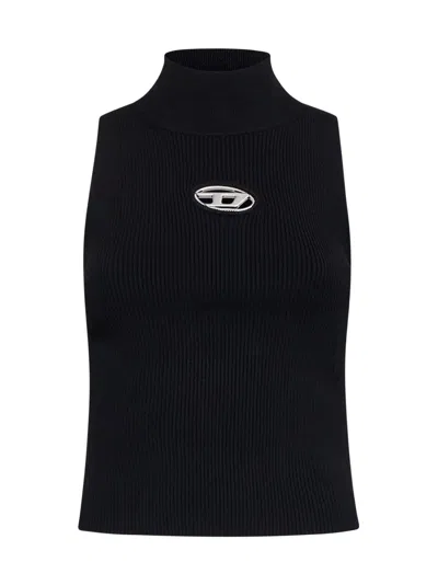 Diesel M-onervax Logo-plaque Mock-neck Top In Black