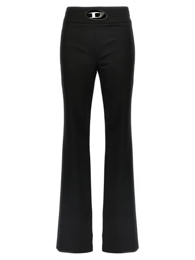 Diesel 'p-erseus' Black Flared Pants With Oval D Logo Plaque On The Front In Wool Blend Woman