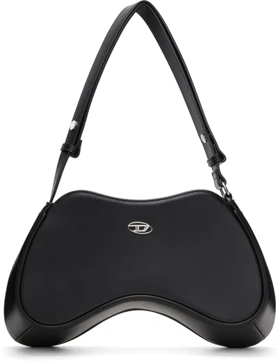 Diesel Shoulder Handbag With Zip Closure And Oval Logo In Black