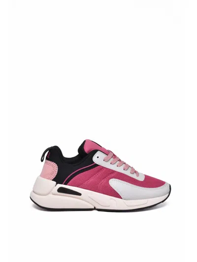 Diesel Black Polyester-blend Contrast Sneakers In Pink