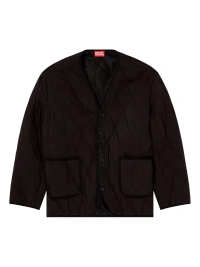 Diesel Black Quilted V-neck Button Sweater