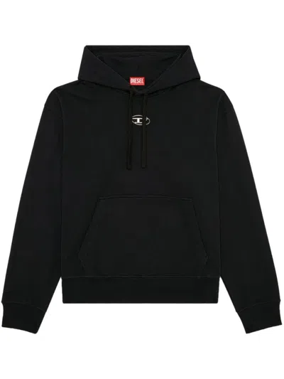 DIESEL BLACK RELAXED FIT HOODED SWEATER WITH KANGAROO POCKET