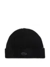 Diesel Black Ribbed Beanie With Logo