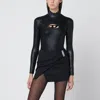 Diesel Ribbed High Neck Fitted Top With Cut-out In Black